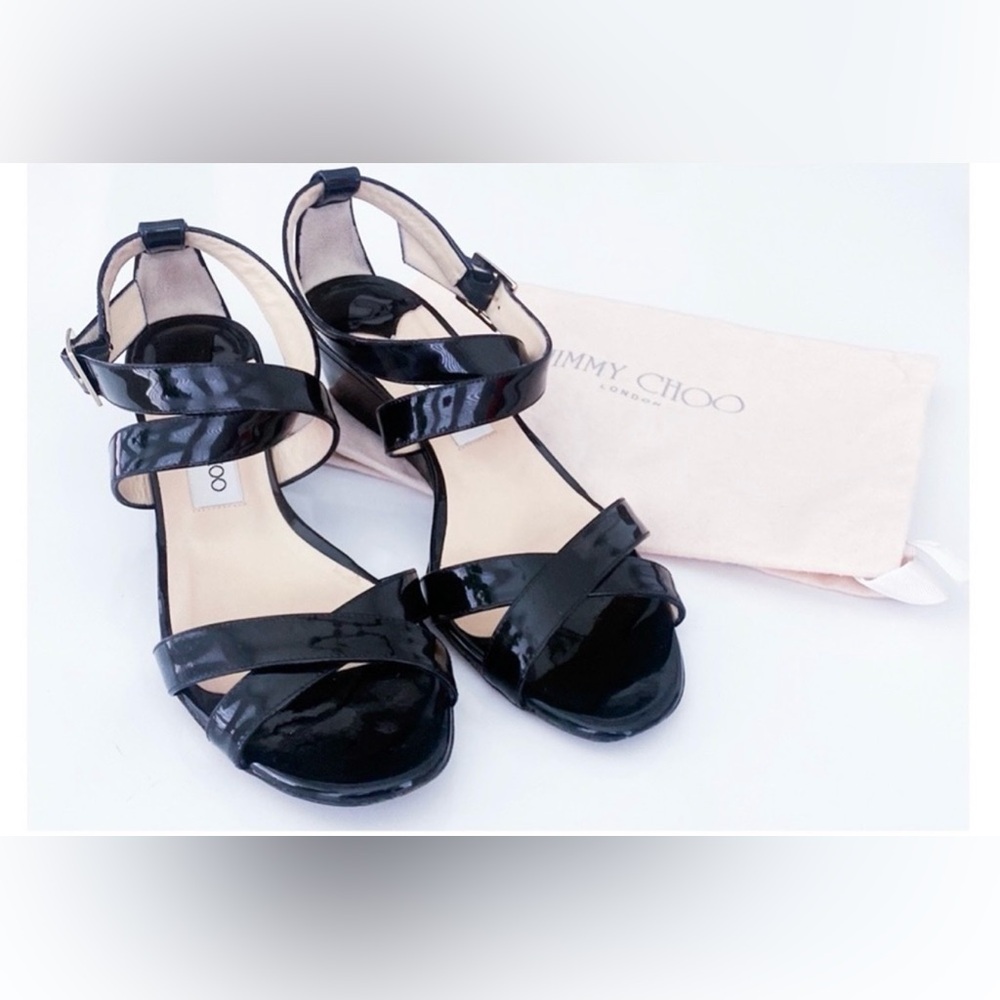 ✨💎 Jimmy Choo Black Patent Leather Crisscross
Strap Wedge Sandals💎✨ - Picture 4 of 8